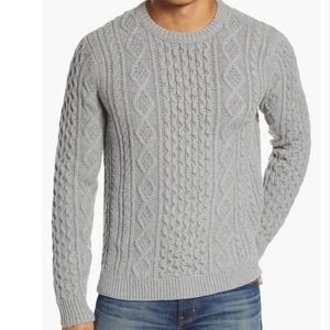 Outerknown gray wool blend fisherman cable knit sweater